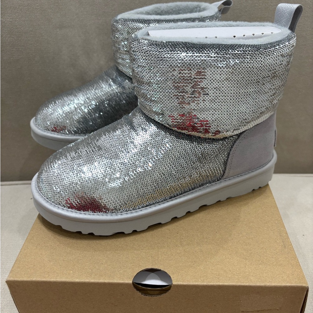 UGG Silver Sparkle Boots with Plush Lining